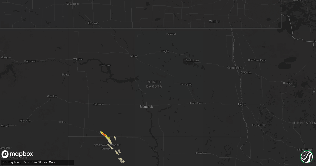 Hail map in North Dakota on August 5, 2017