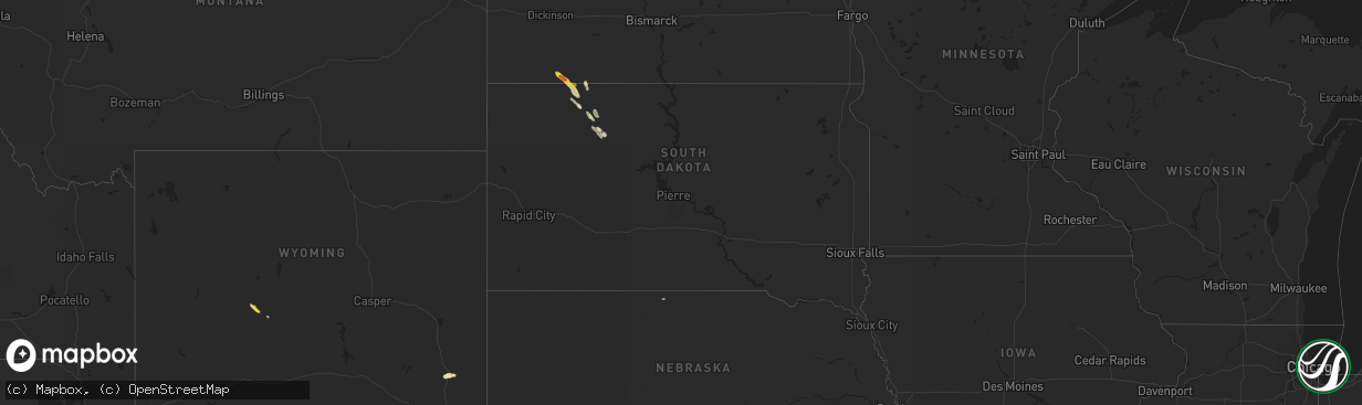 Hail map in South Dakota on August 5, 2017