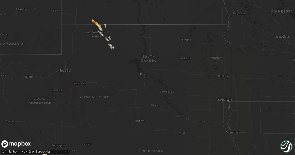 Hail map in South Dakota on August 5, 2017