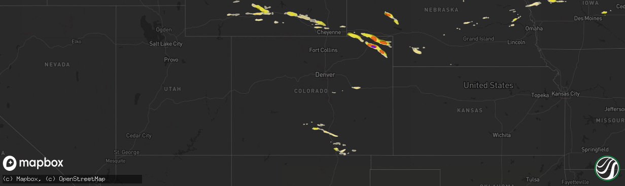 Hail map in Colorado on August 5, 2018