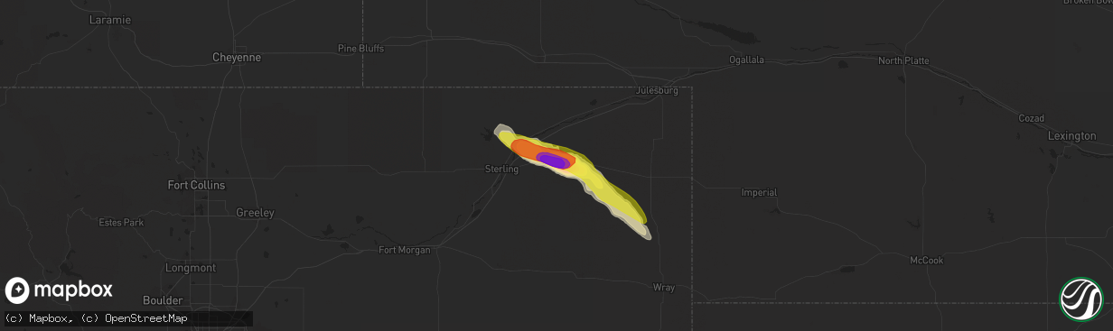 Hail map in Fleming, CO on August 5, 2018