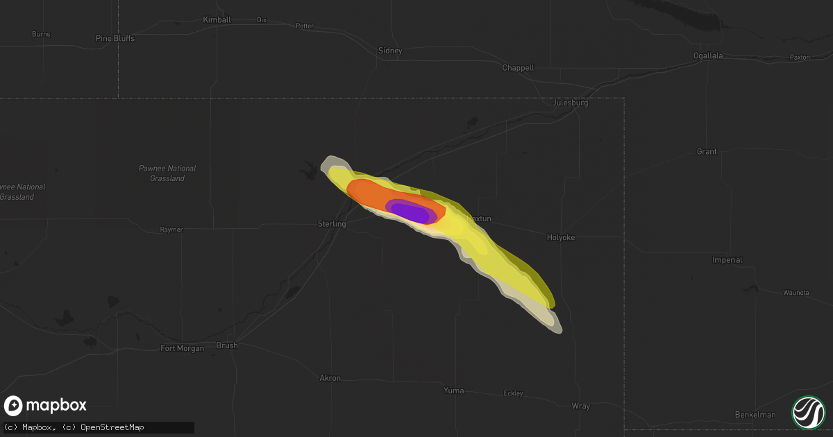 Hail map in Fleming, CO on August 5, 2018