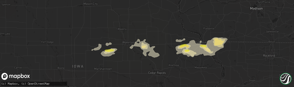 Hail map in Independence, IA on August 5, 2018