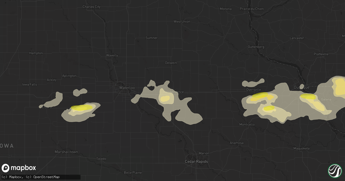 Hail map in Independence, IA on August 5, 2018