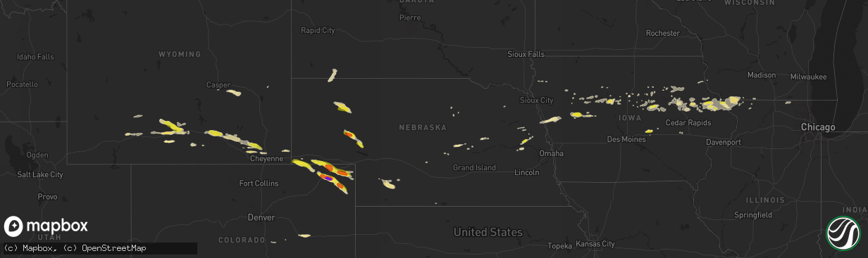 Hail map in Nebraska on August 5, 2018