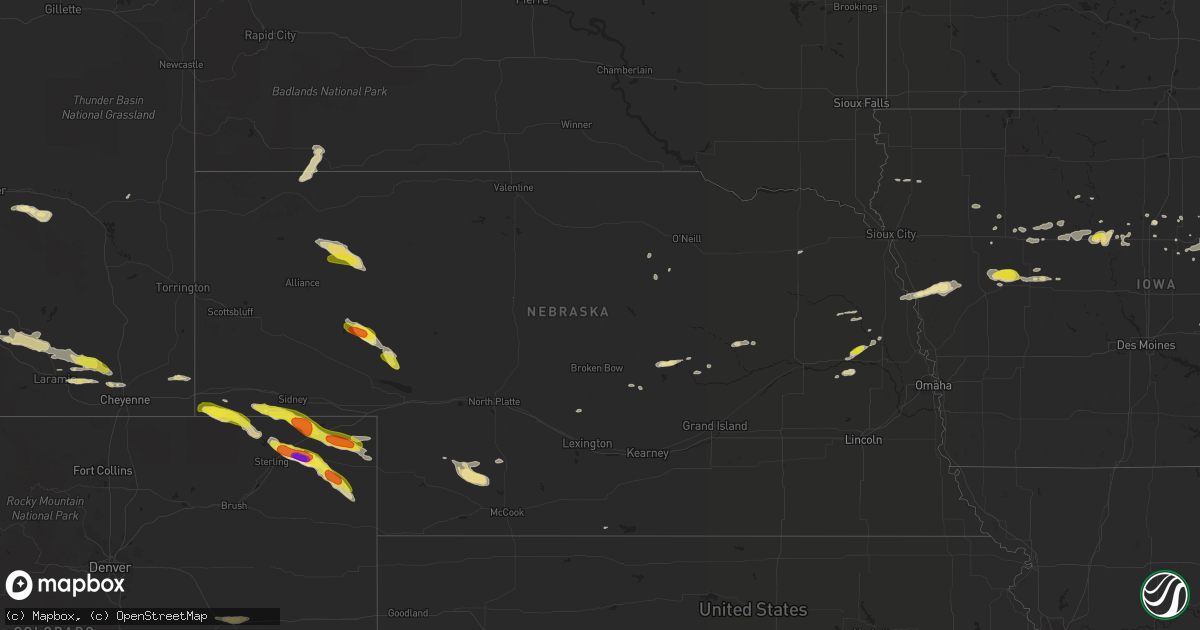 Hail map in Nebraska on August 5, 2018