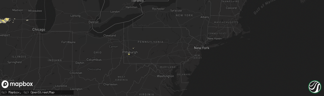 Hail map in Pennsylvania on August 5, 2018