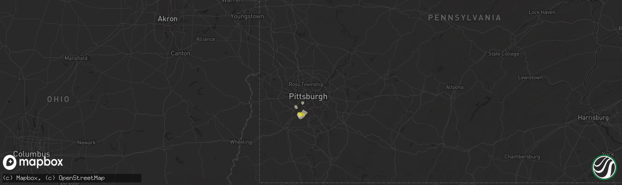 Hail map in Pittsburgh, PA on August 5, 2018