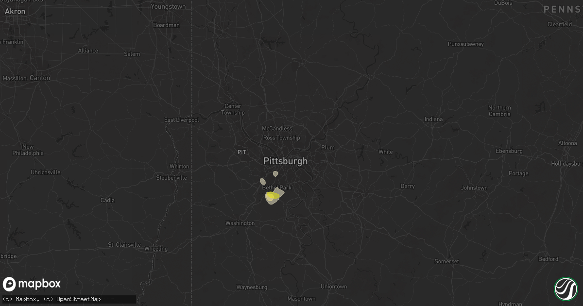 Hail map in Pittsburgh, PA on August 5, 2018
