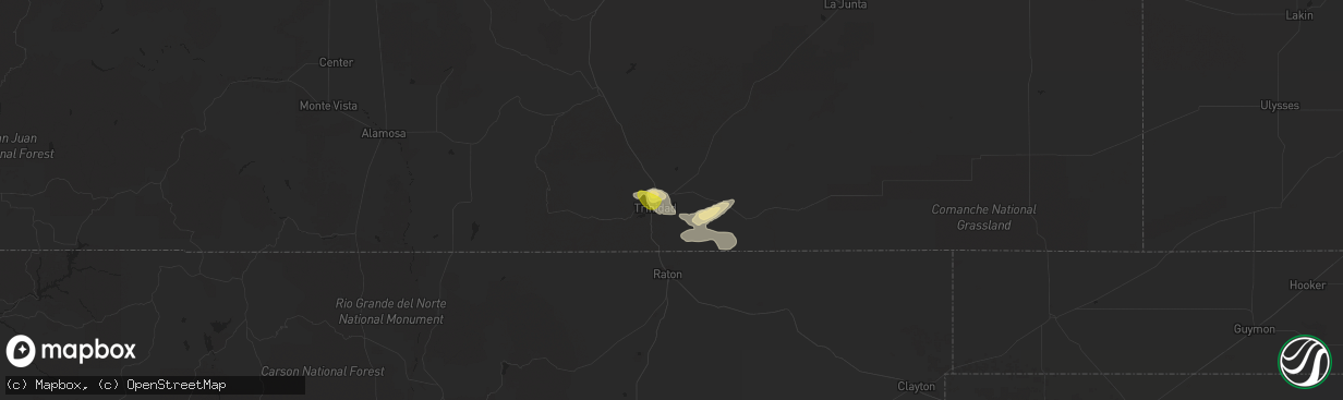 Hail map in Trinidad, CO on August 5, 2018