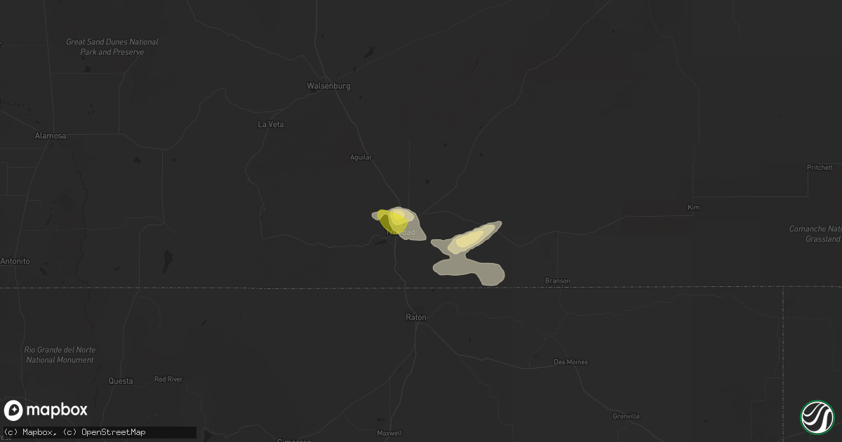Hail map in Trinidad, CO on August 5, 2018