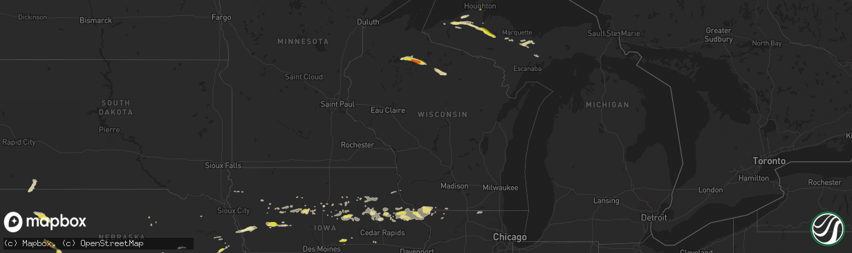 Hail map in Wisconsin on August 5, 2018