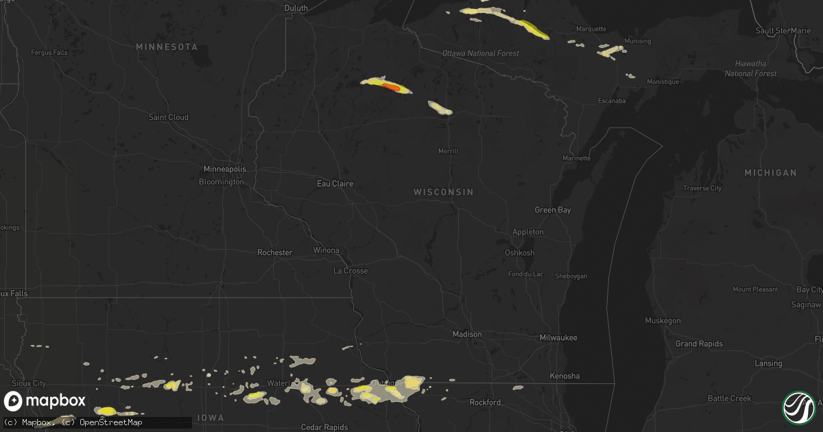 Hail map in Wisconsin on August 5, 2018
