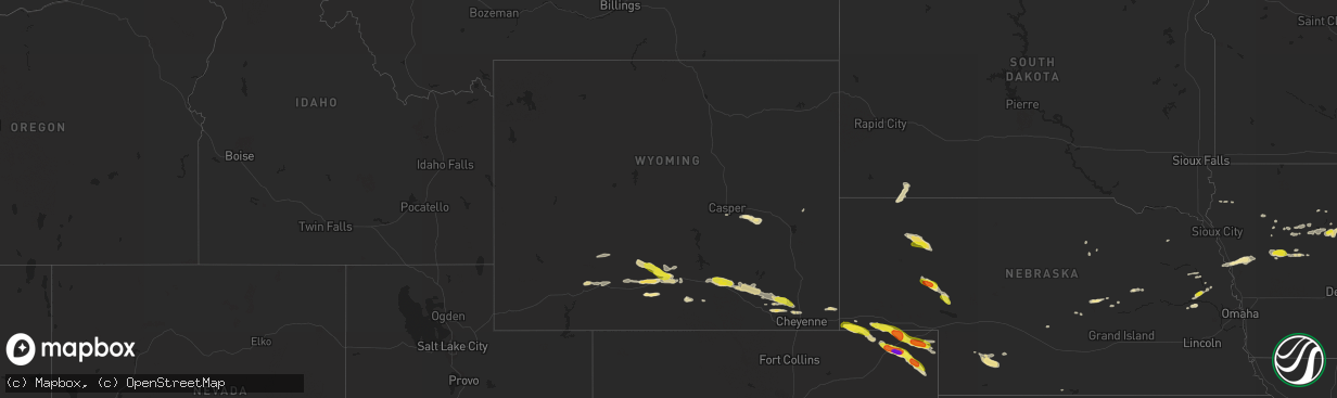 Hail map in Wyoming on August 5, 2018