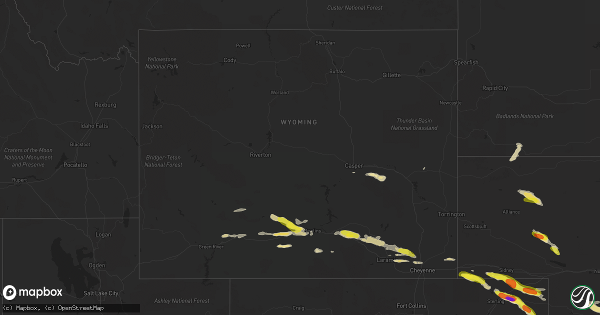 Hail map in Wyoming on August 5, 2018