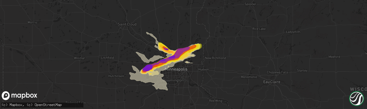 Hail map in Circle Pines, MN on August 5, 2019