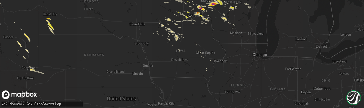 Hail map in Iowa on August 5, 2019