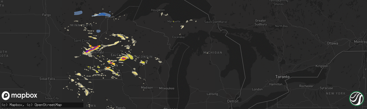 Hail map in Michigan on August 5, 2019