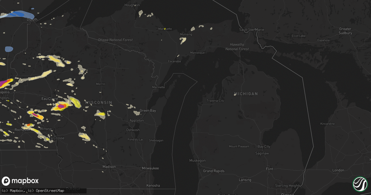Hail map in Michigan on August 5, 2019