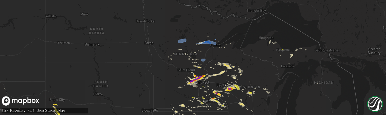 Hail map in Minnesota on August 5, 2019