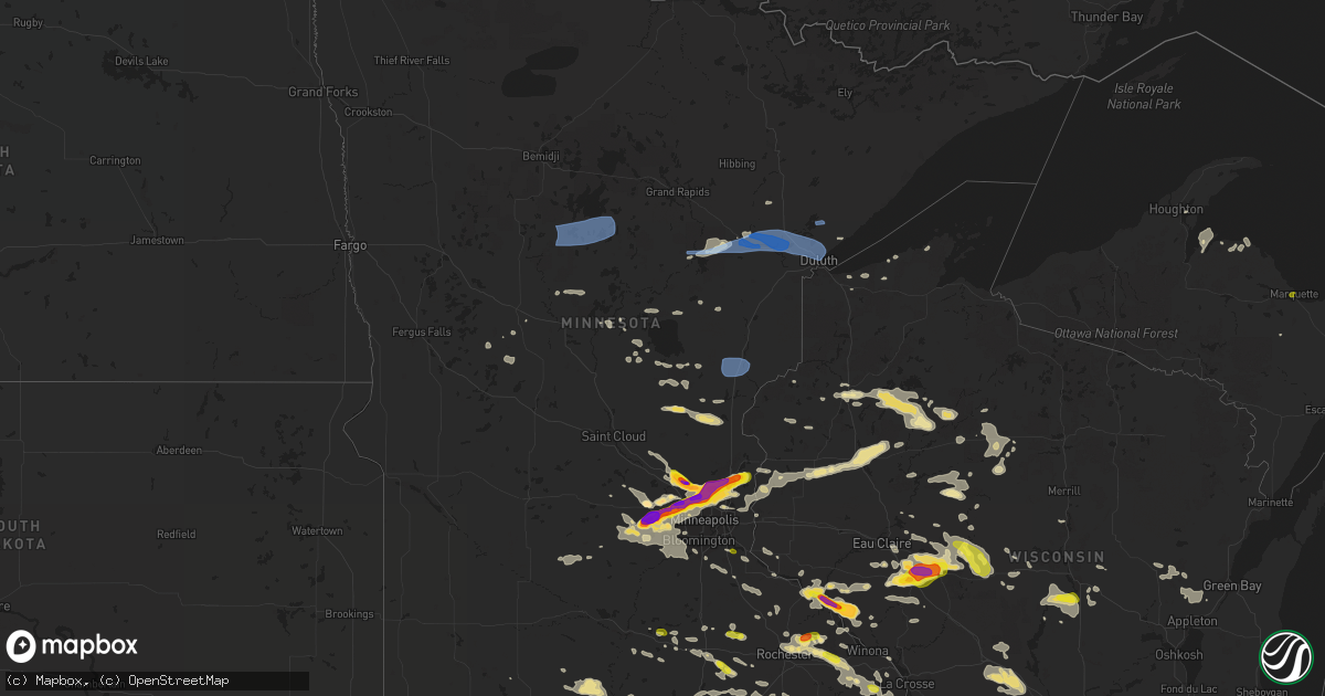 Hail map in Minnesota on August 5, 2019