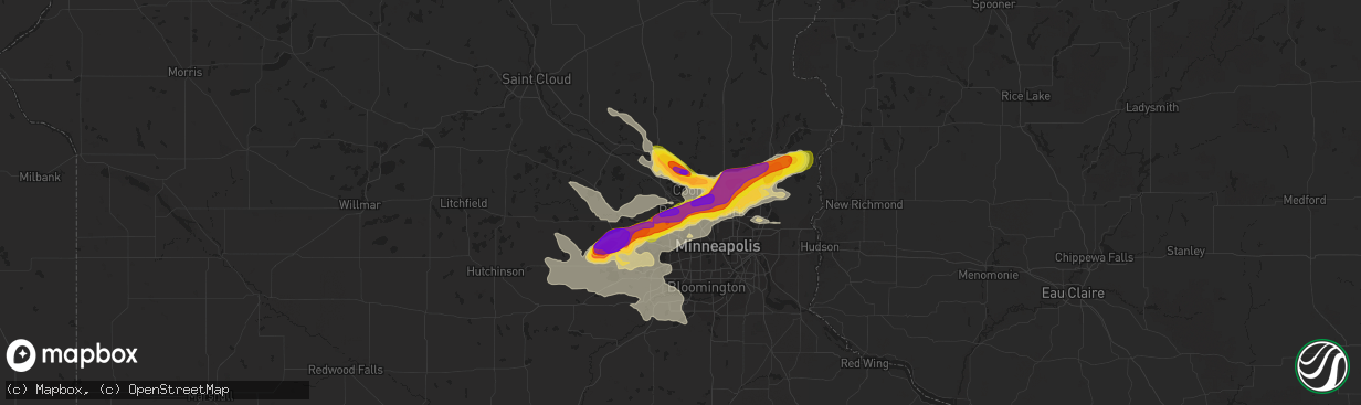 Hail map in Osseo, MN on August 5, 2019