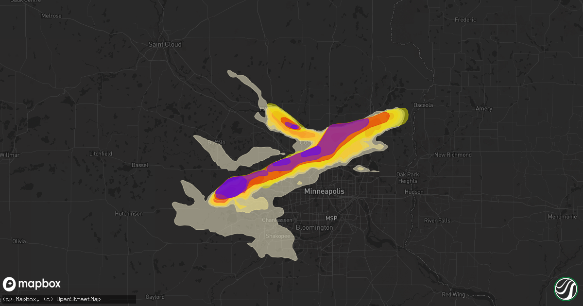Hail map in Osseo, MN on August 5, 2019