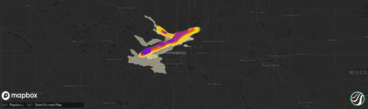 Hail map in Saint Paul, MN on August 5, 2019