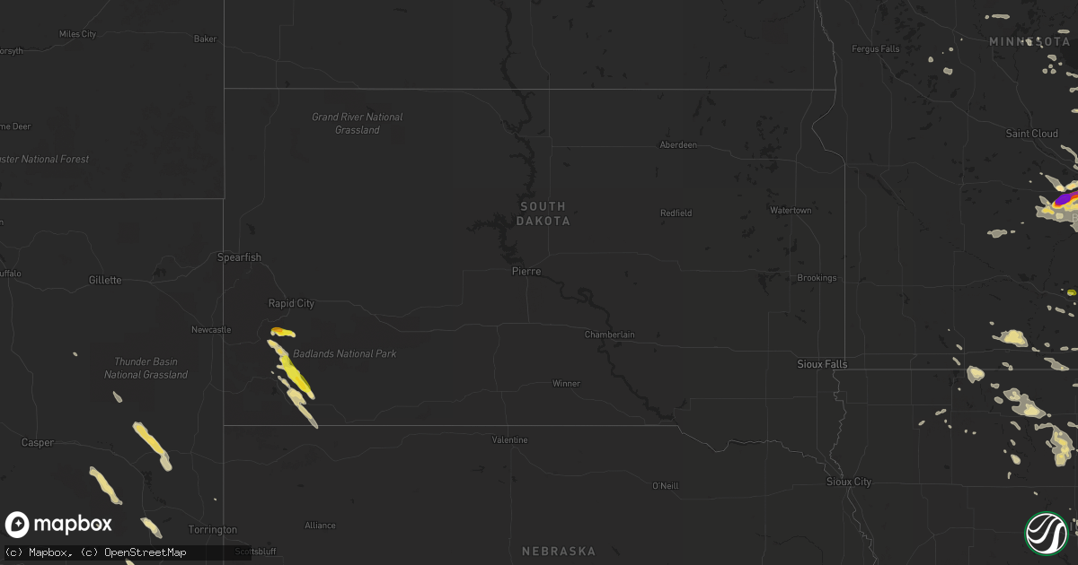 Hail map in South Dakota on August 5, 2019