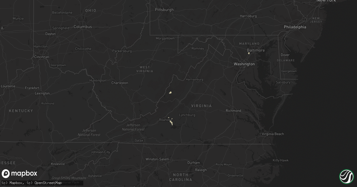 Hail map in Virginia on August 5, 2019