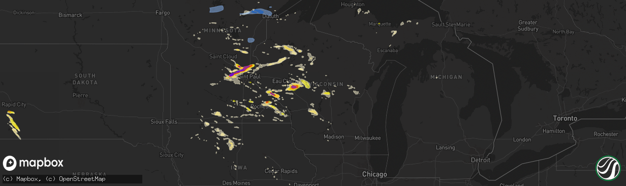 Hail map in Wisconsin on August 5, 2019