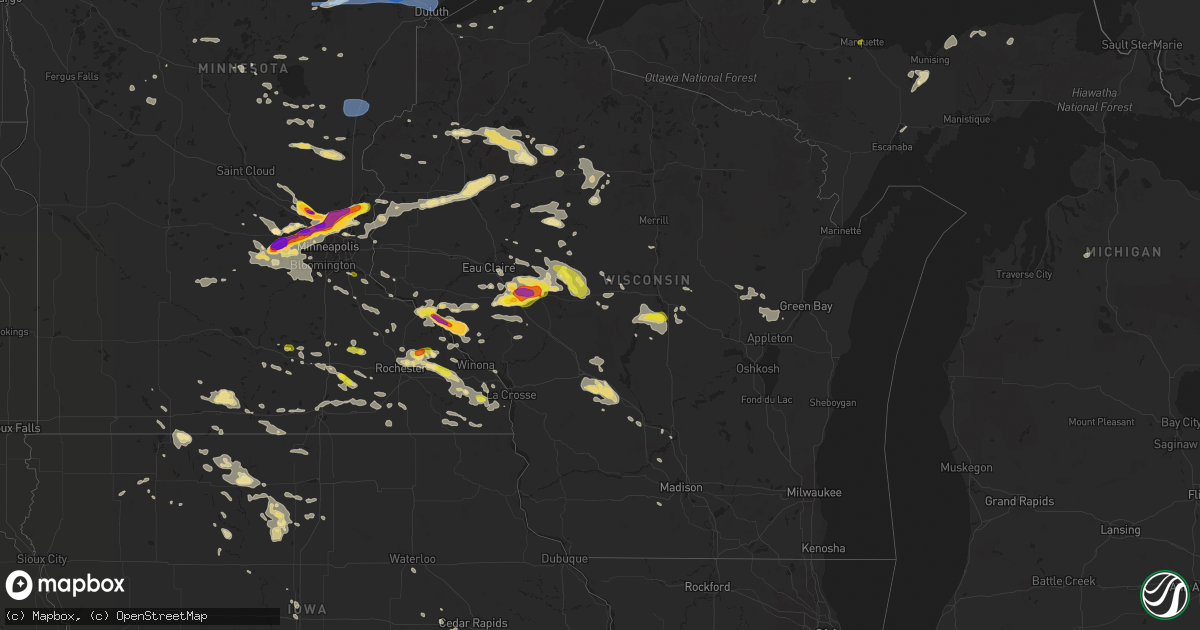 Hail map in Wisconsin on August 5, 2019
