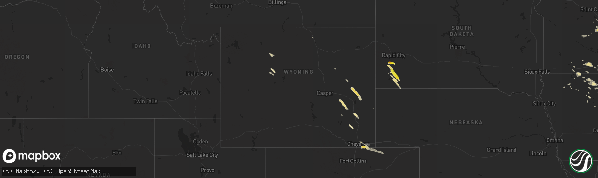 Hail map in Wyoming on August 5, 2019