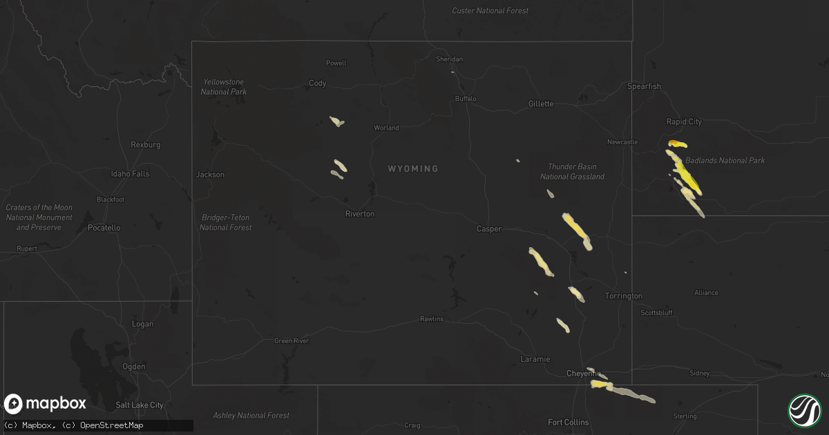Hail map in Wyoming on August 5, 2019