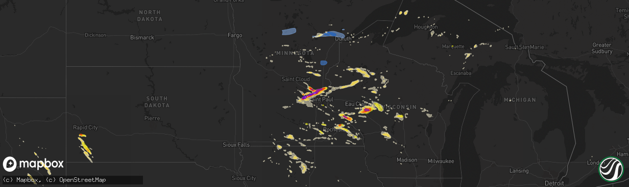 Hail map on August 5, 2019