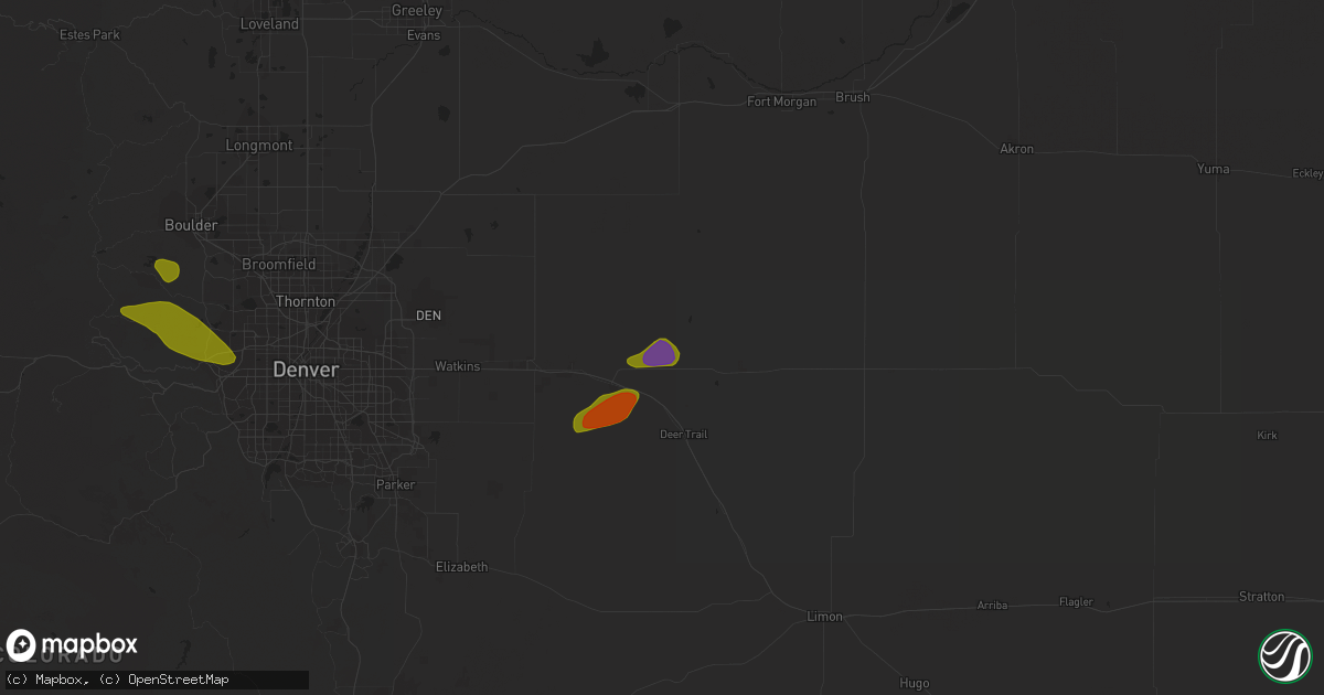 Hail map in Byers, CO on August 5, 2020