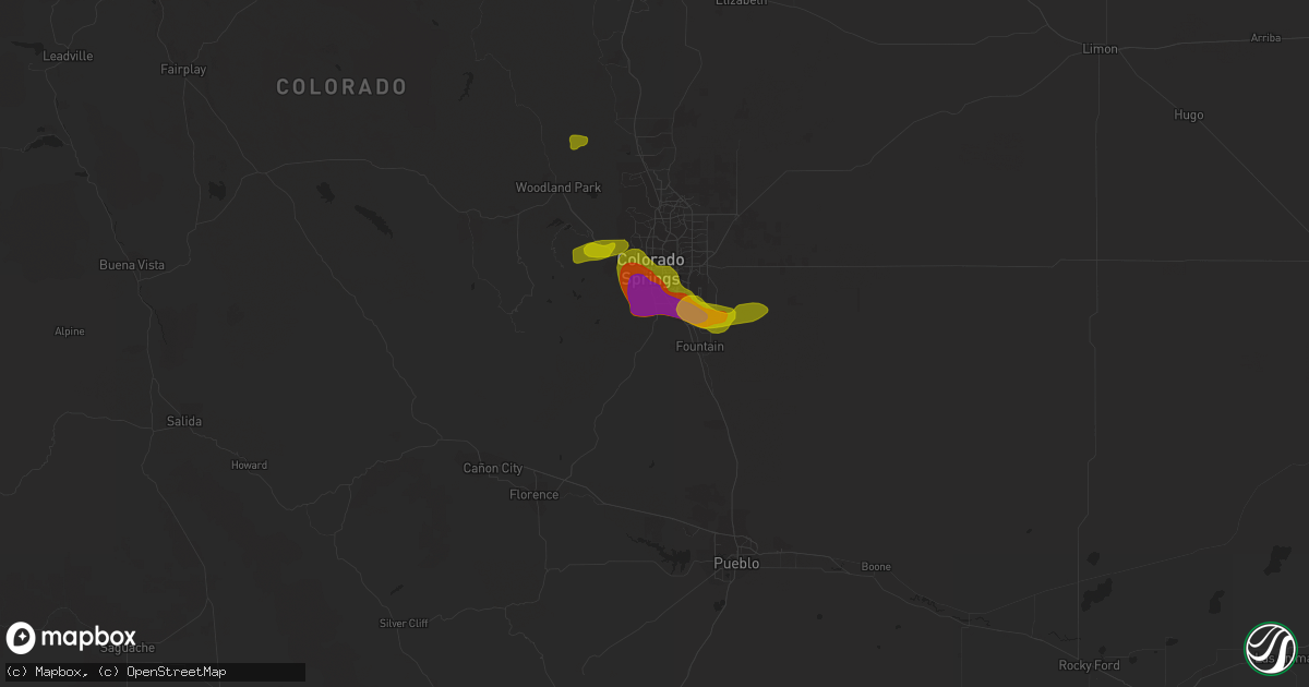 Hail map in Colorado Springs, CO on August 5, 2020