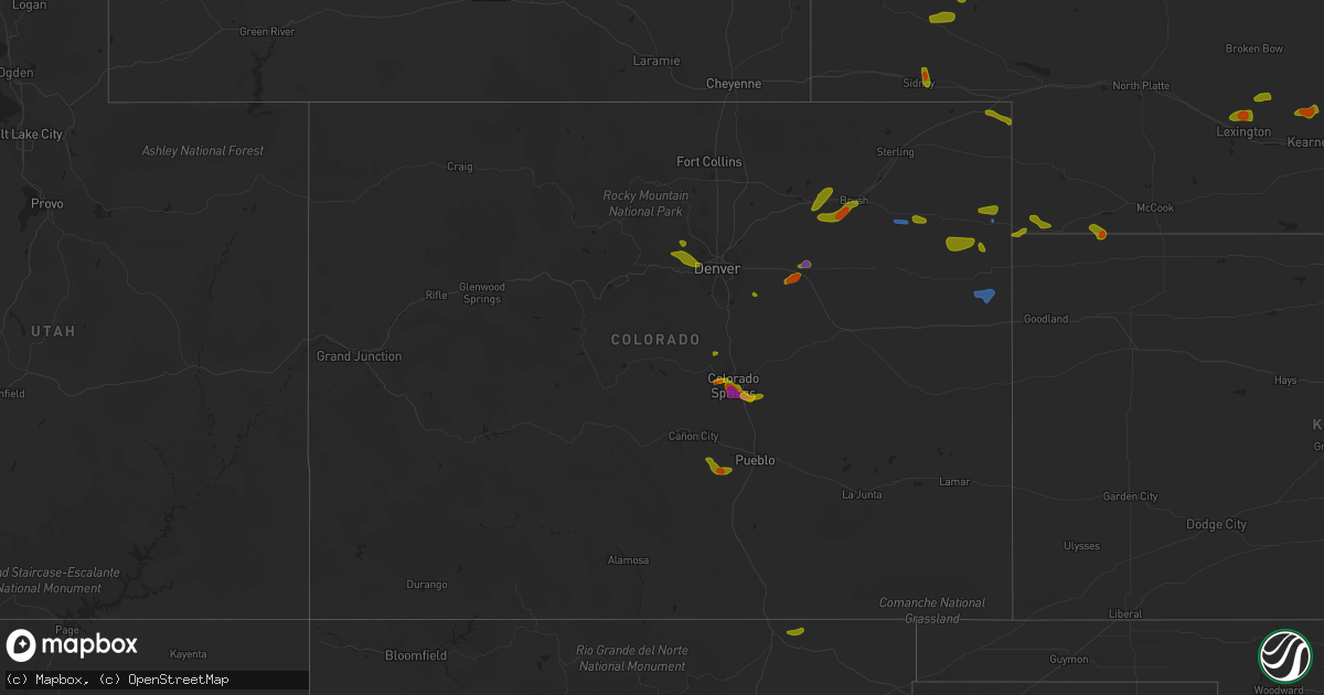 Hail map in Colorado on August 5, 2020
