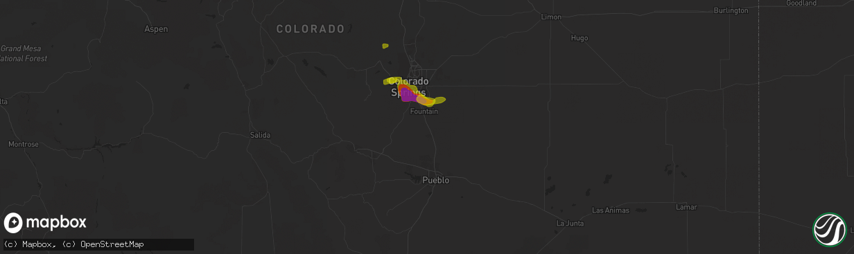 Hail map in Fountain, CO on August 5, 2020