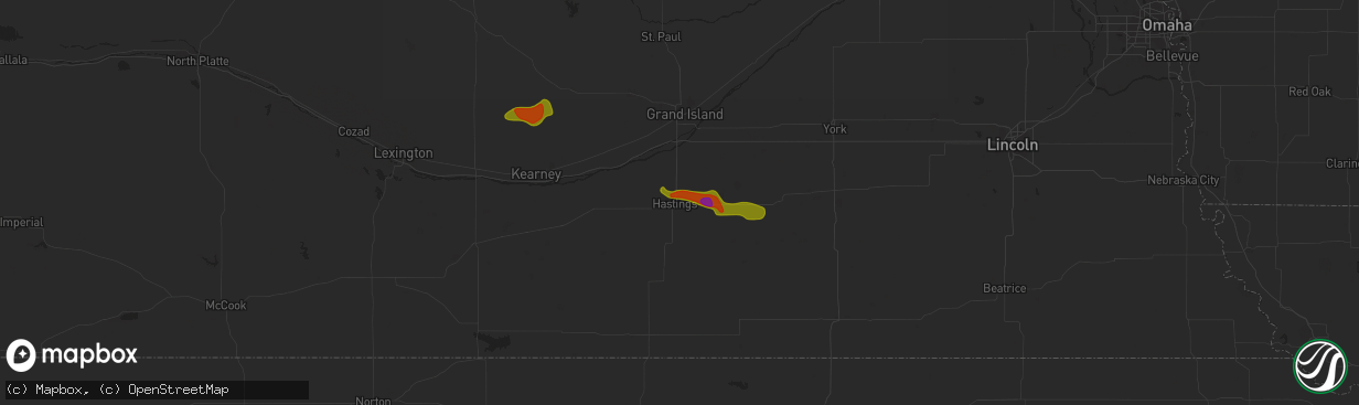 Hail map in Hastings, NE on August 5, 2020