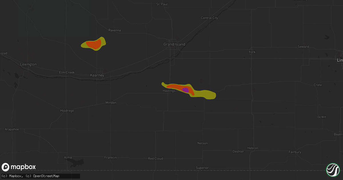 Hail map in Hastings, NE on August 5, 2020