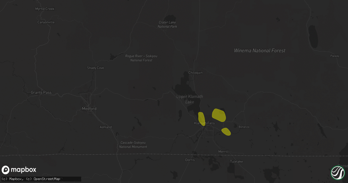Hail map in Klamath Falls, OR on August 5, 2020