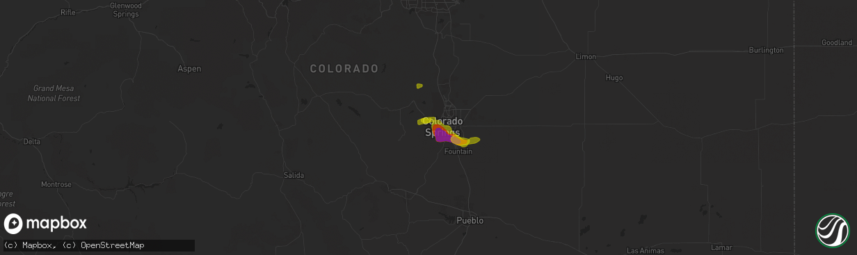 Hail map in Manitou Springs, CO on August 5, 2020