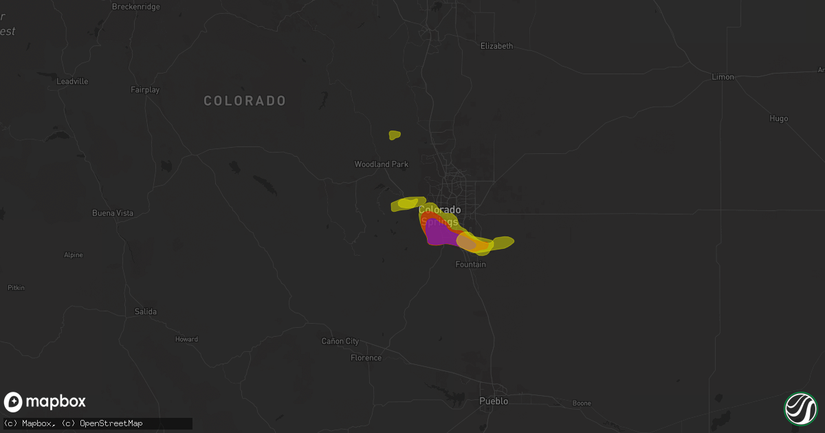 Hail map in Manitou Springs, CO on August 5, 2020