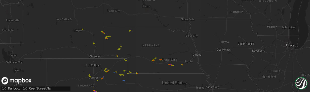 Hail map in Nebraska on August 5, 2020