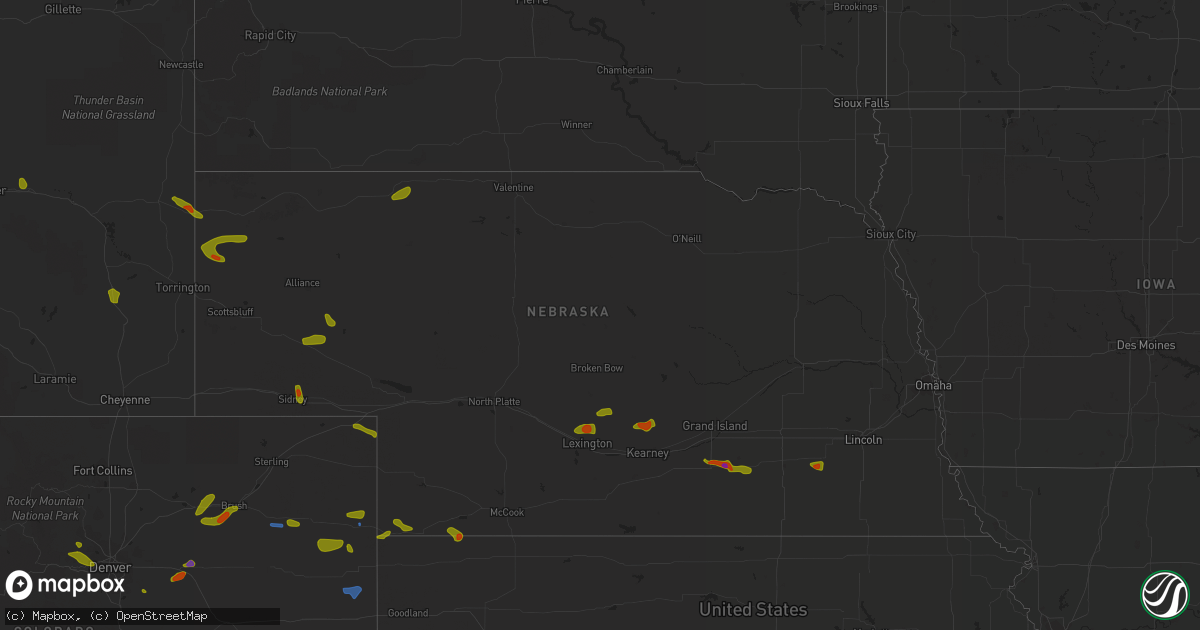 Hail map in Nebraska on August 5, 2020