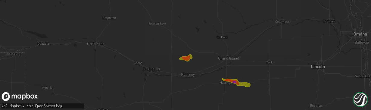 Hail map in Pleasanton, NE on August 5, 2020