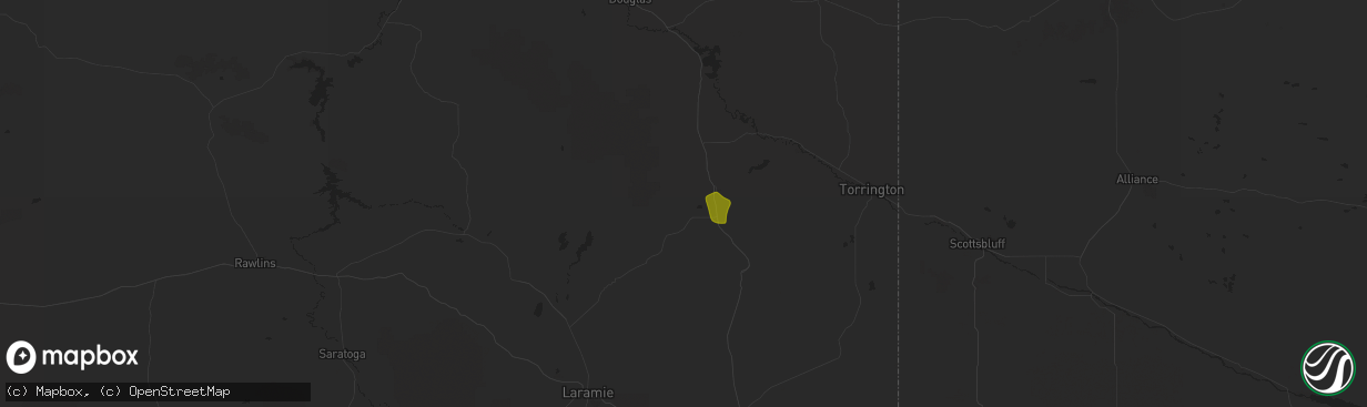 Hail map in Wheatland, WY on August 5, 2020