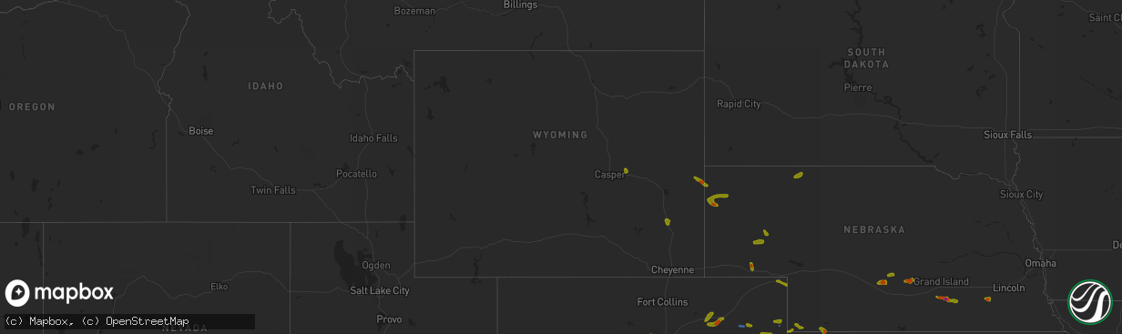 Hail map in Wyoming on August 5, 2020