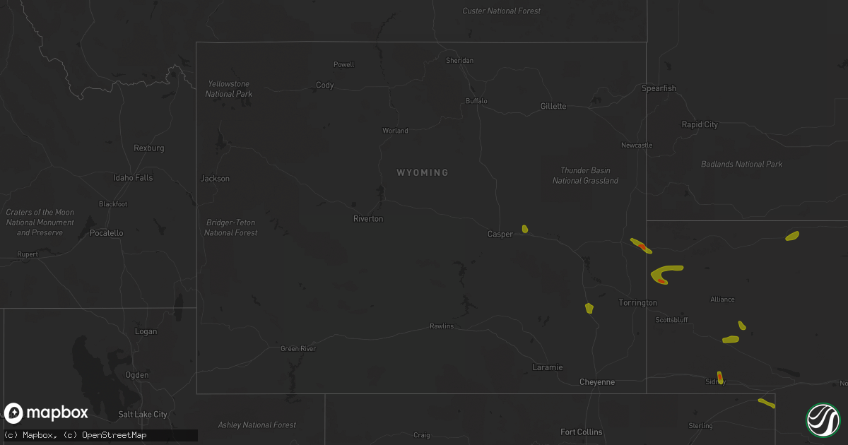 Hail map in Wyoming on August 5, 2020